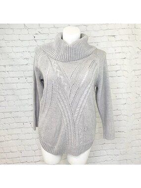 HAMPSHIRE STUDIO  COZY GRAY COWL NECK, RAISED SIDE SWEATER - LARGE